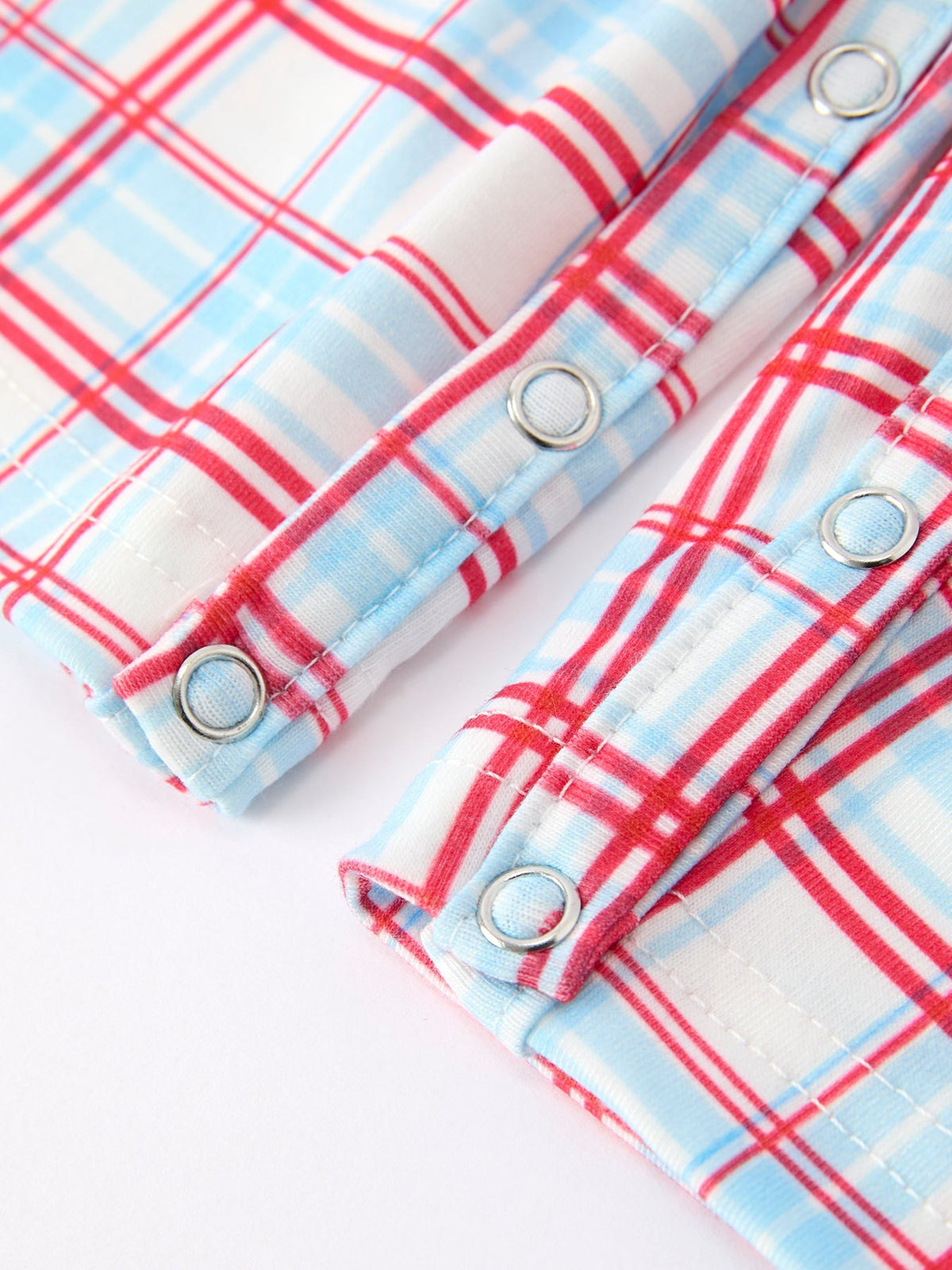 Rylee Faith Designs 4th of July Plaid Boys Romper Smocked Flag Button Strap