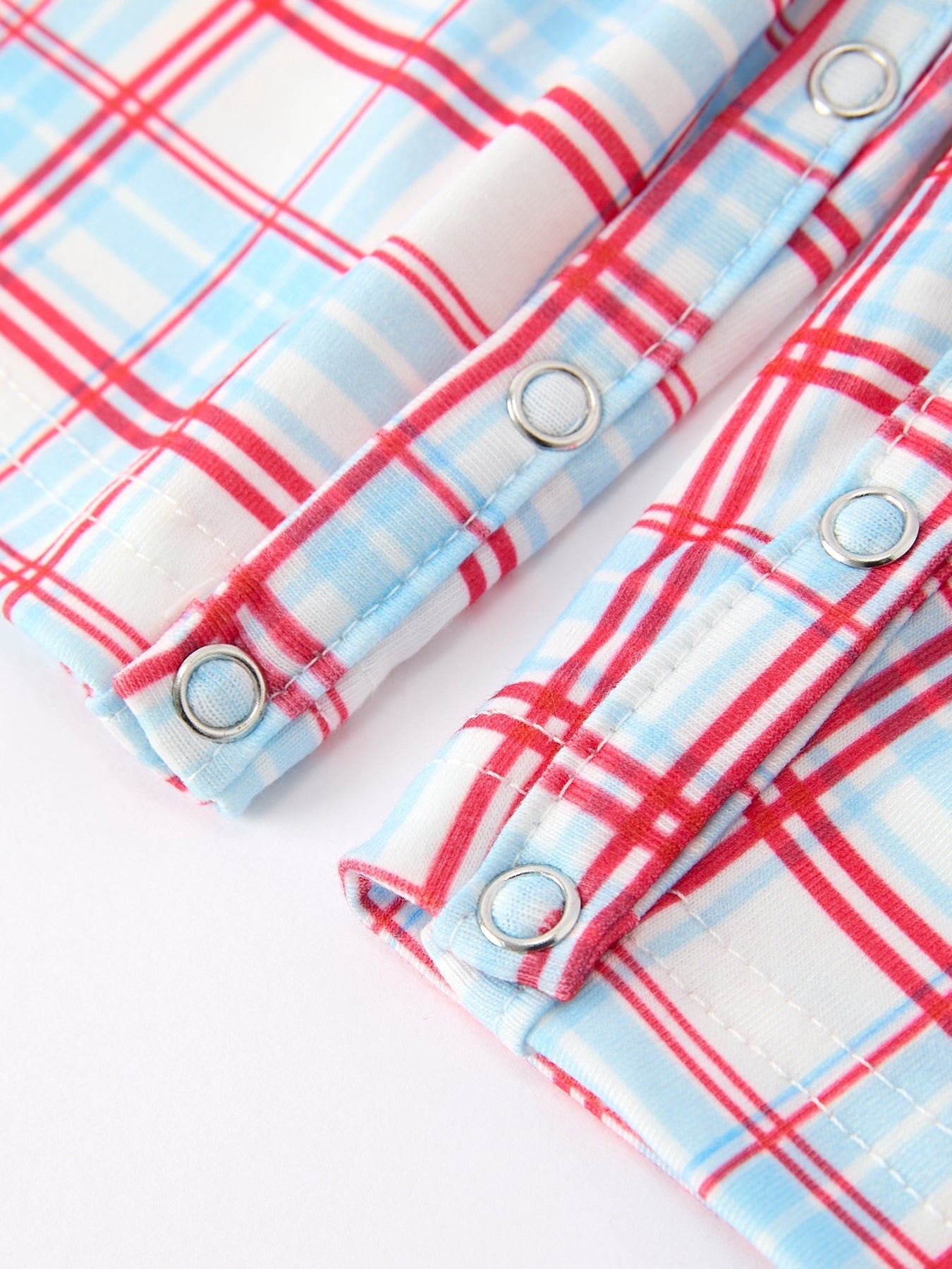 Rylee Faith Designs 4th of July Plaid Boys Romper Smocked Flag Button Strap