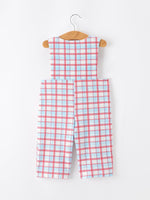 Rylee Faith Designs 4th of July Plaid Boys Romper Smocked Flag Button Strap