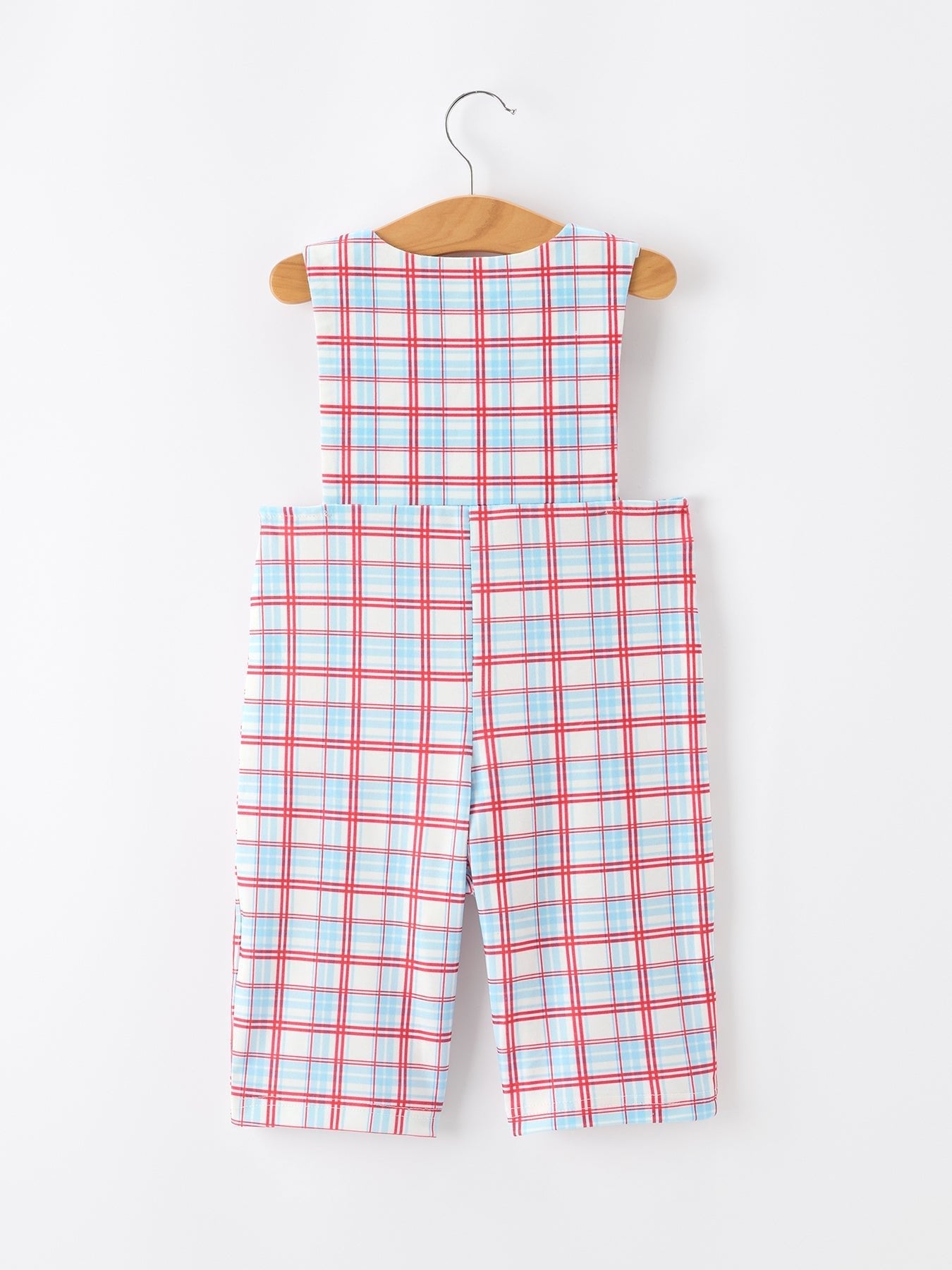 Rylee Faith Designs 4th of July Plaid Boys Romper Smocked Flag Button Strap