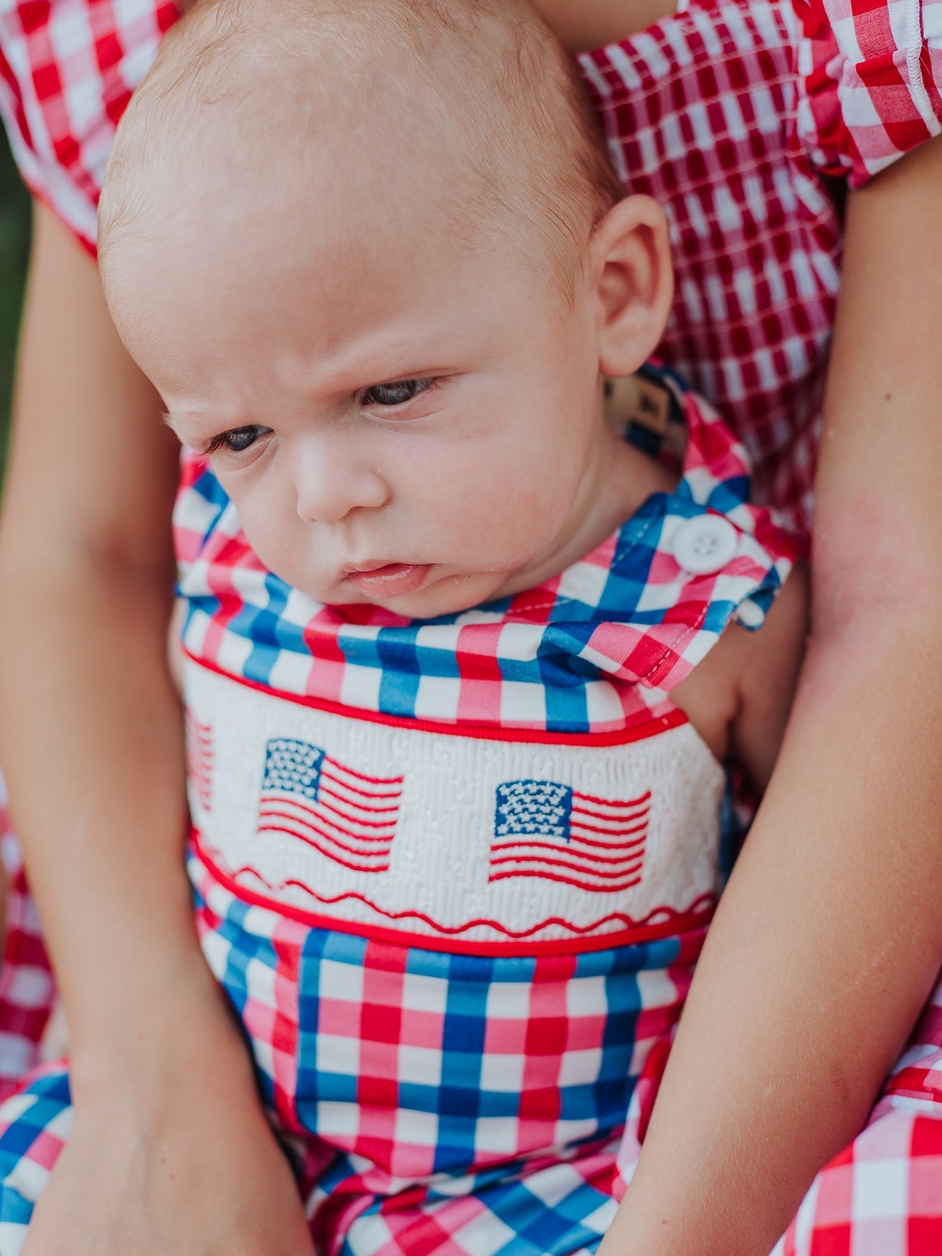 Rylee Faith Designs 4th of July Plaid Flag Baby Boy Romper