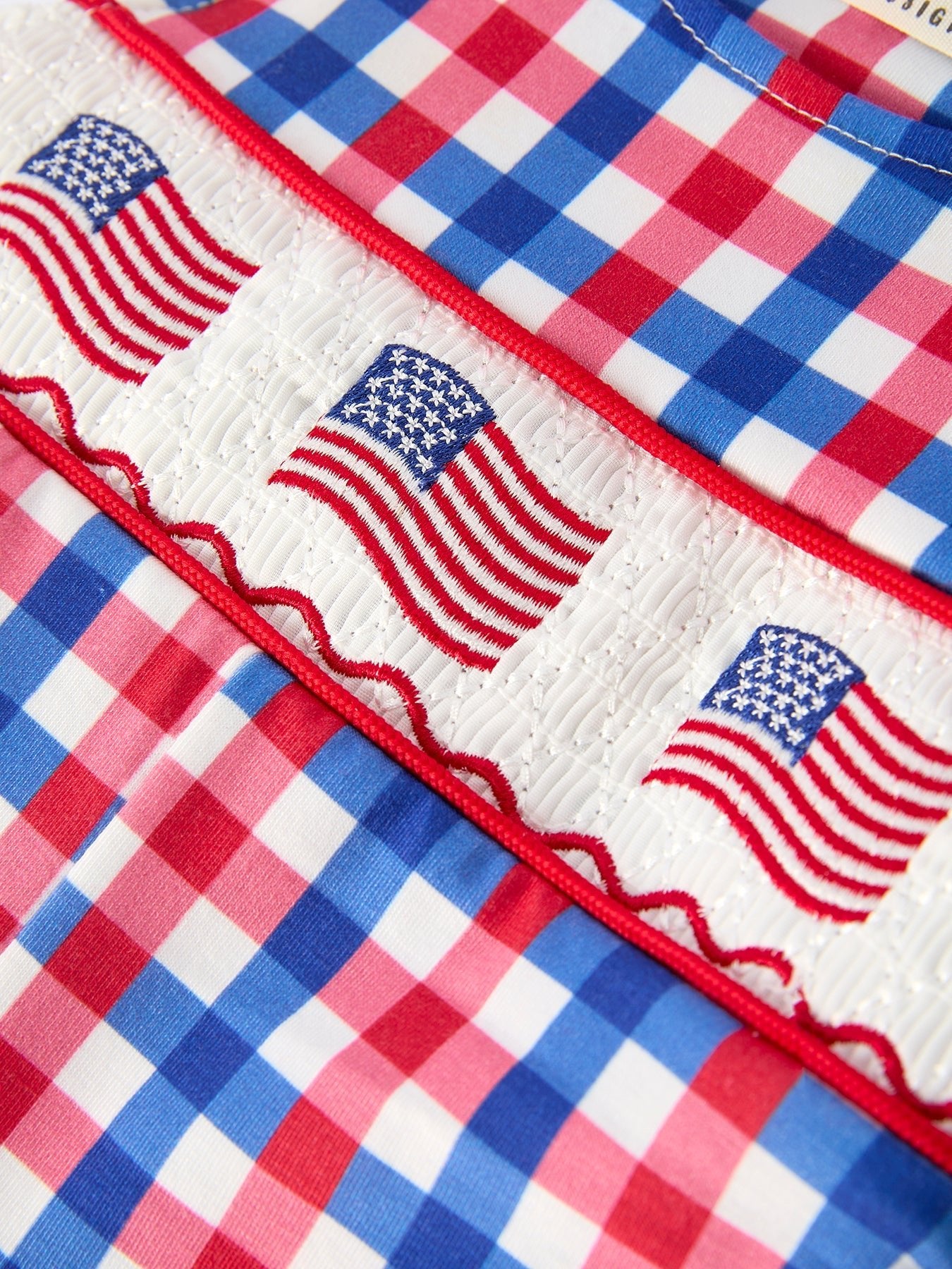 Rylee Faith Designs 4th of July Plaid Flag Baby Boy Romper