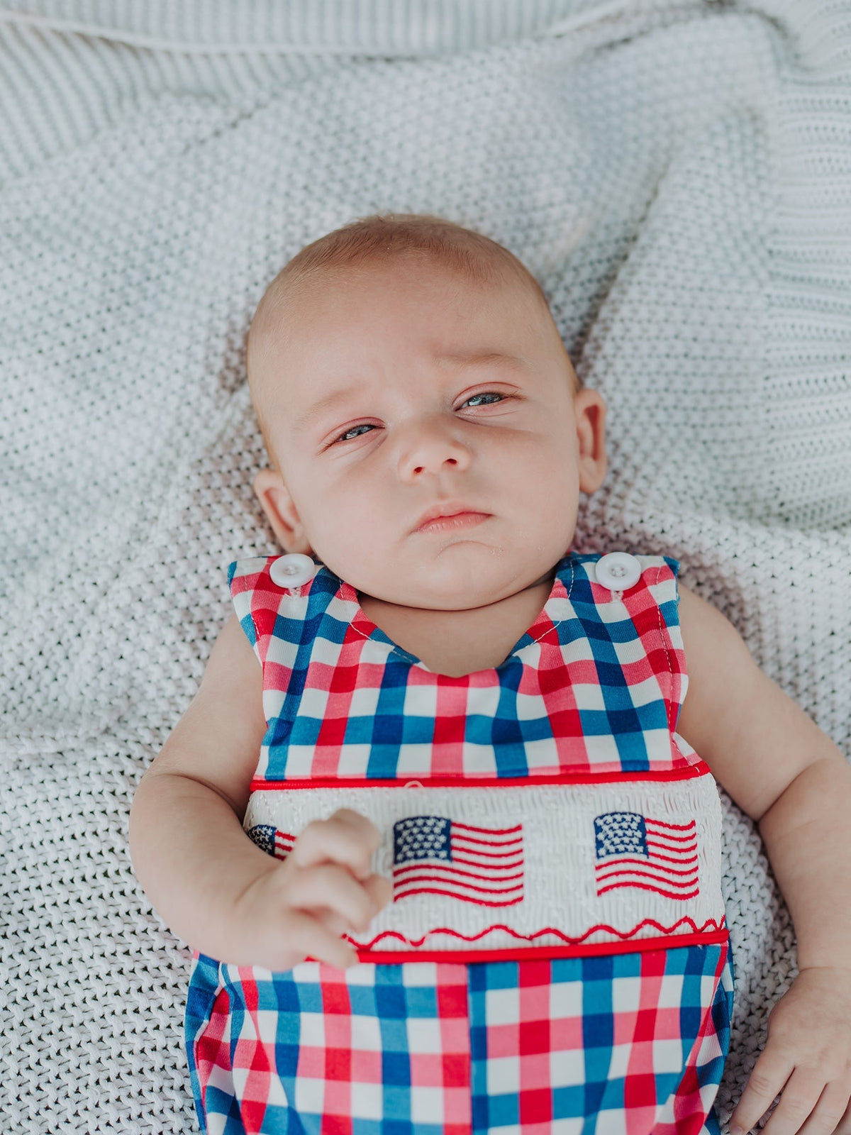 Rylee Faith Designs 4th of July Plaid Flag Baby Boy Romper