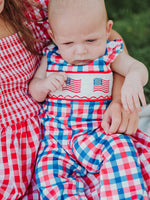 Rylee Faith Designs 4th of July Plaid Flag Baby Boy Romper