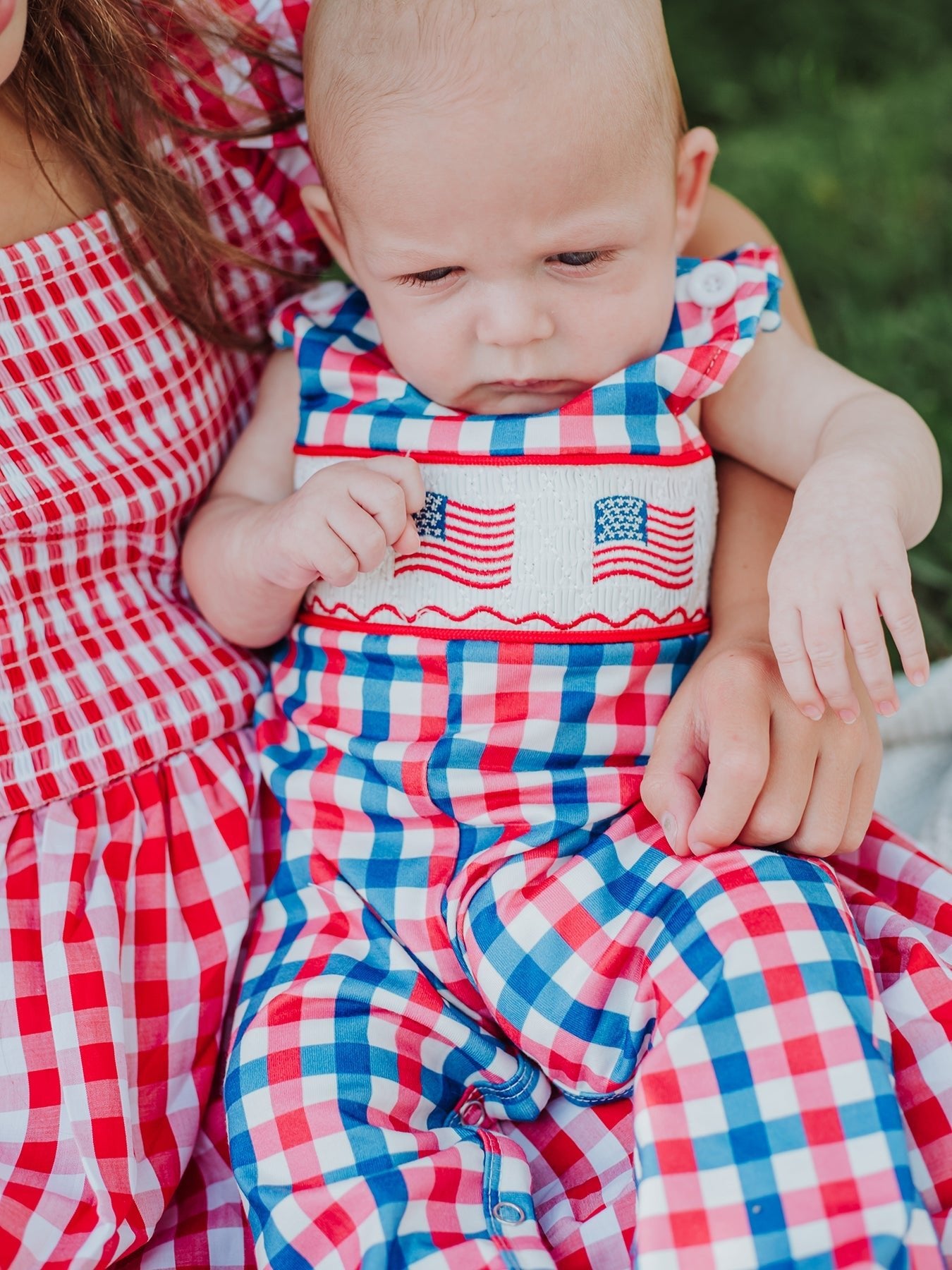 Rylee Faith Designs 4th of July Plaid Flag Baby Boy Romper