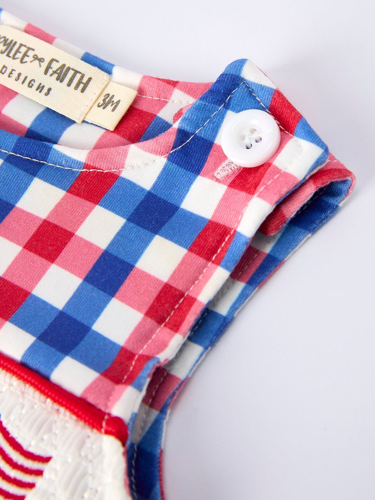 Rylee Faith Designs 4th of July Plaid Flag Baby Boy Romper