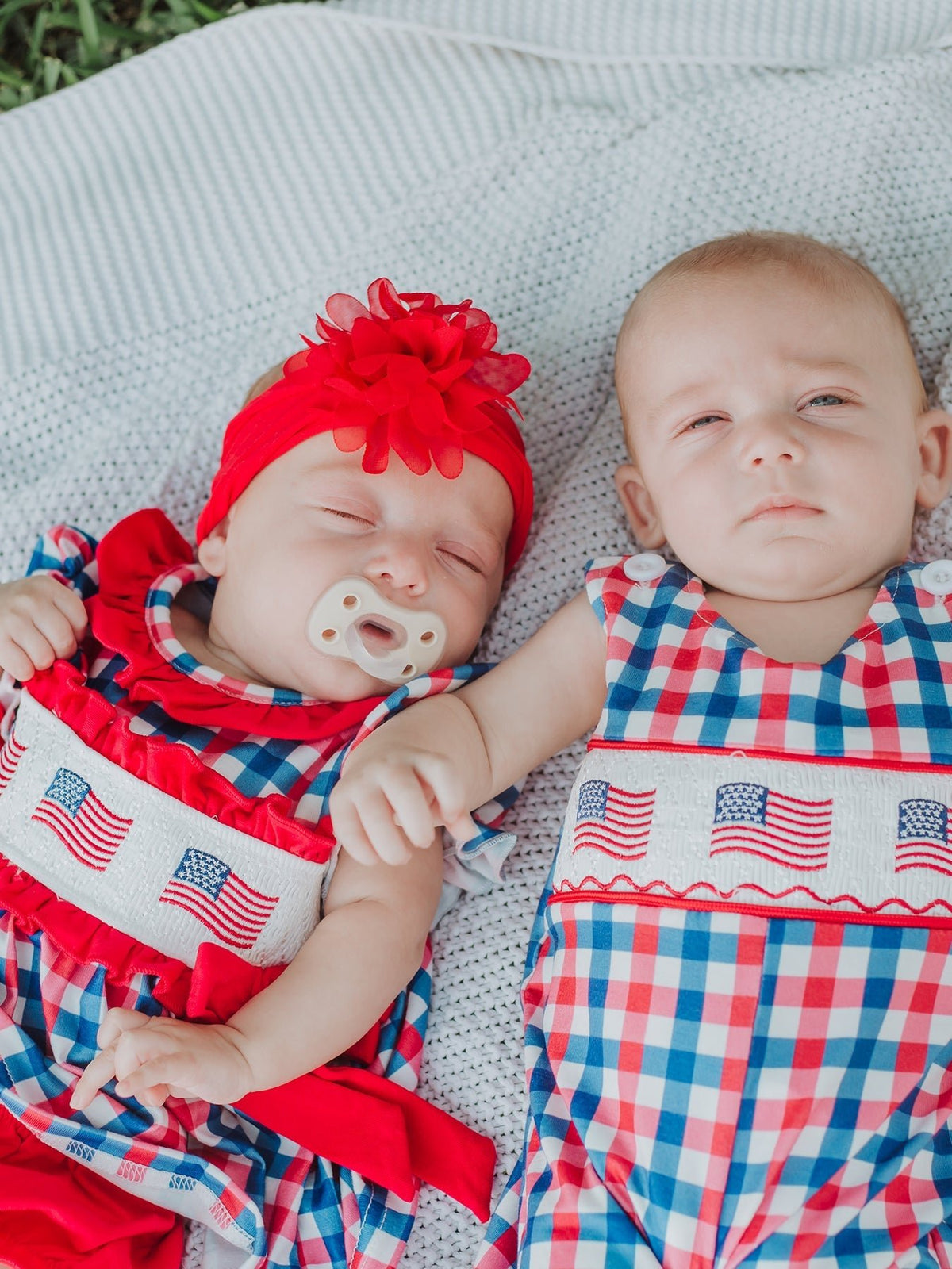 Rylee Faith Designs 4th of July Plaid Flag Baby Boy Romper