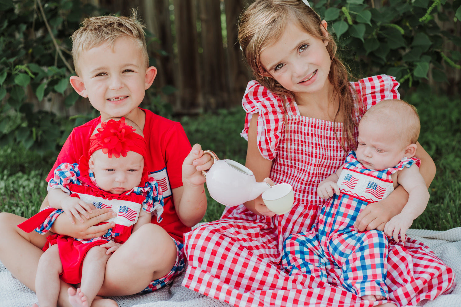 Rylee Faith Designs 4th of July Plaid Flag Girl Bloomer Set With Bow