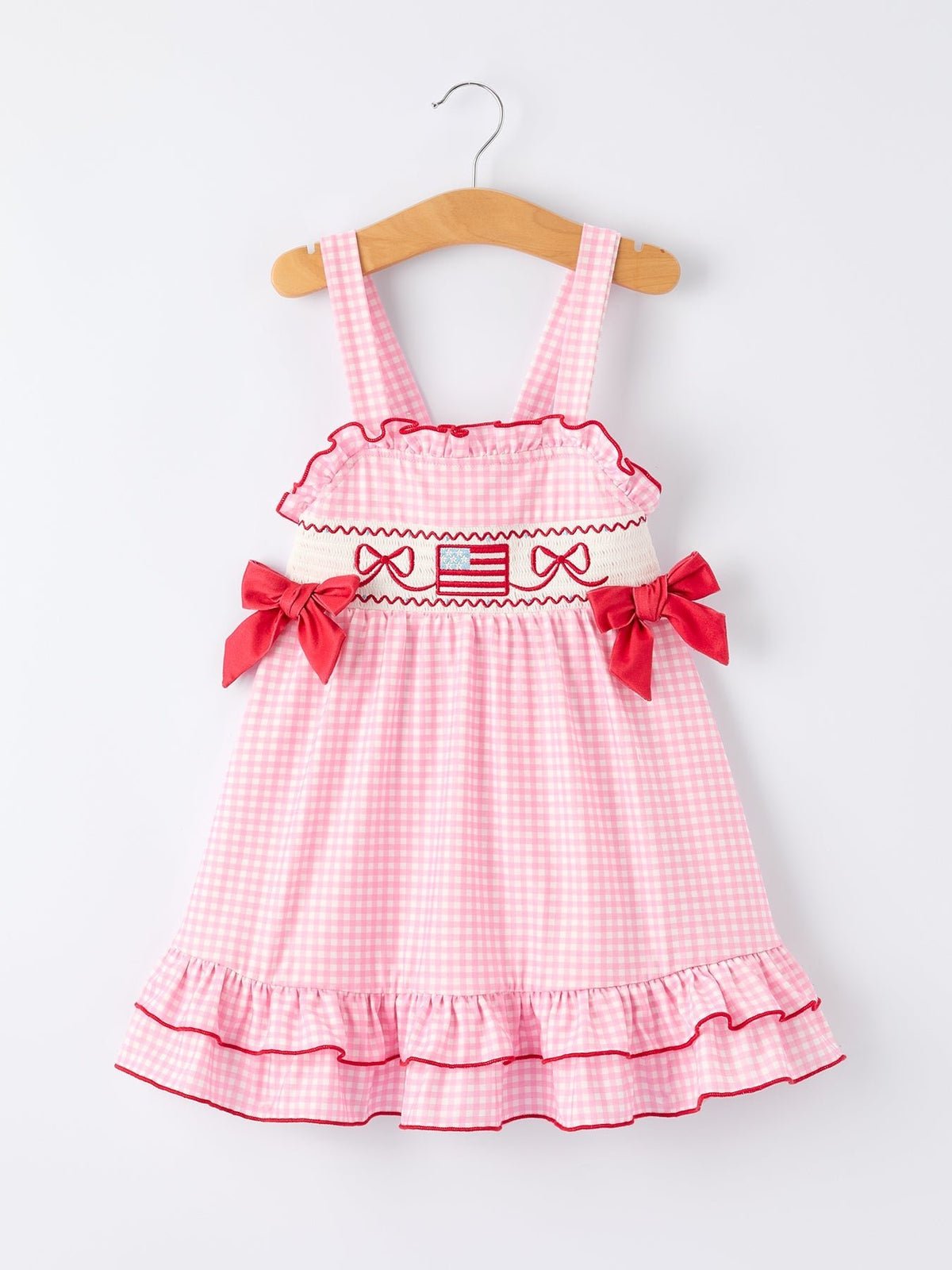 Rylee Faith Designs 4th of July Plaid Girls Dress Bow Ruffle