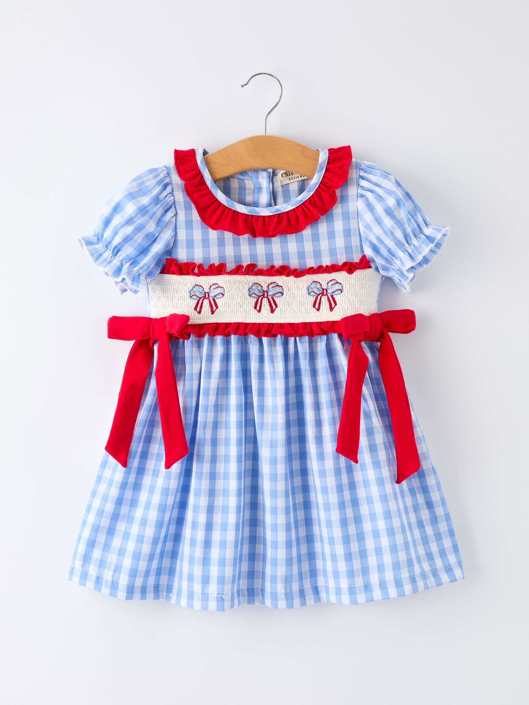 Rylee Faith Designs 4th of July Plaid Girls Smocked Toddler Girl Dress