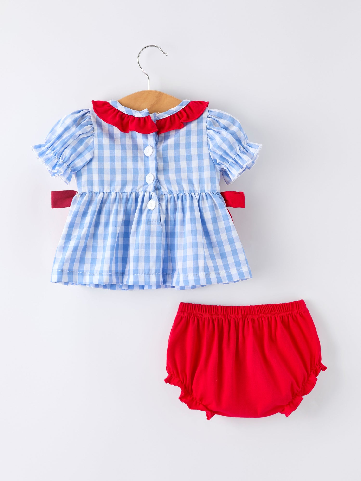 Rylee Faith Designs 4th of july Plaid Smocking Girls Bloomer Set