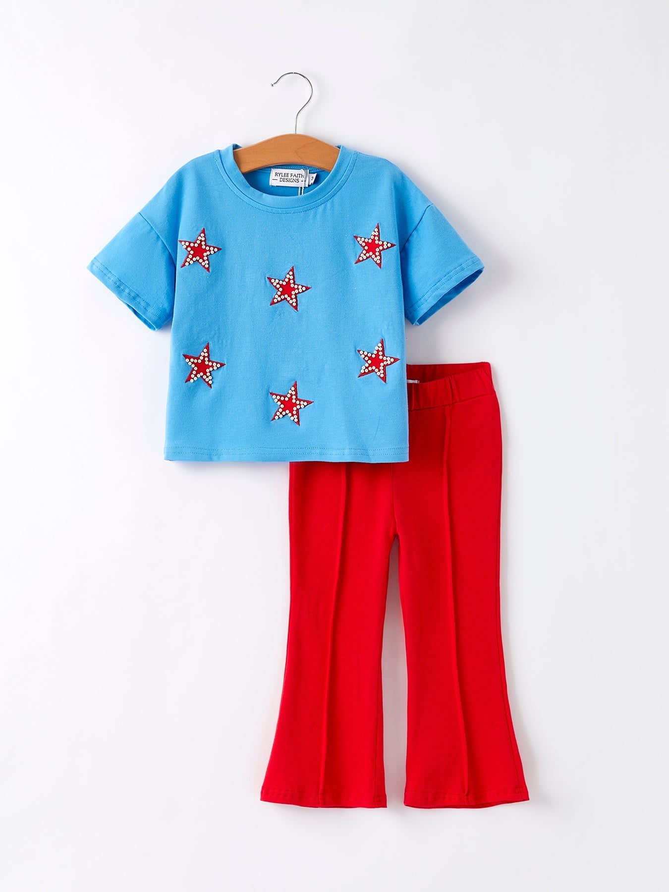 Rylee Faith Designs 4th of july Star Applique Pearl Embellished Girls SetEveretts Place