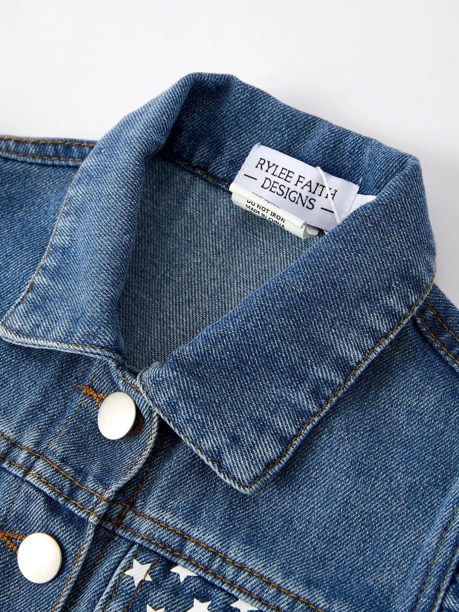 Rylee Faith Designs 4th Of July Stars Stripes Denim Vest For Girls - 