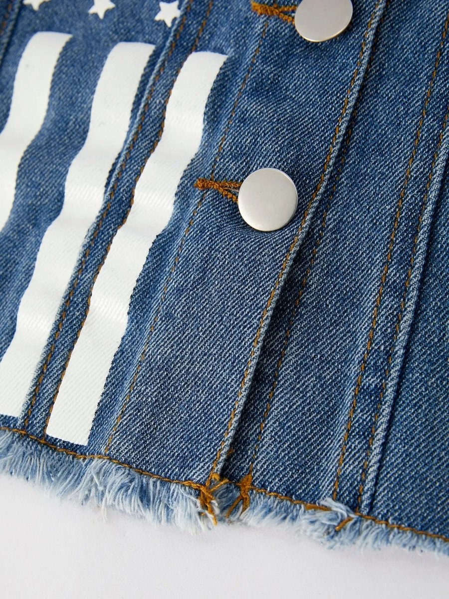 Rylee Faith Designs 4th Of July Stars Stripes Denim Vest For Girls - 