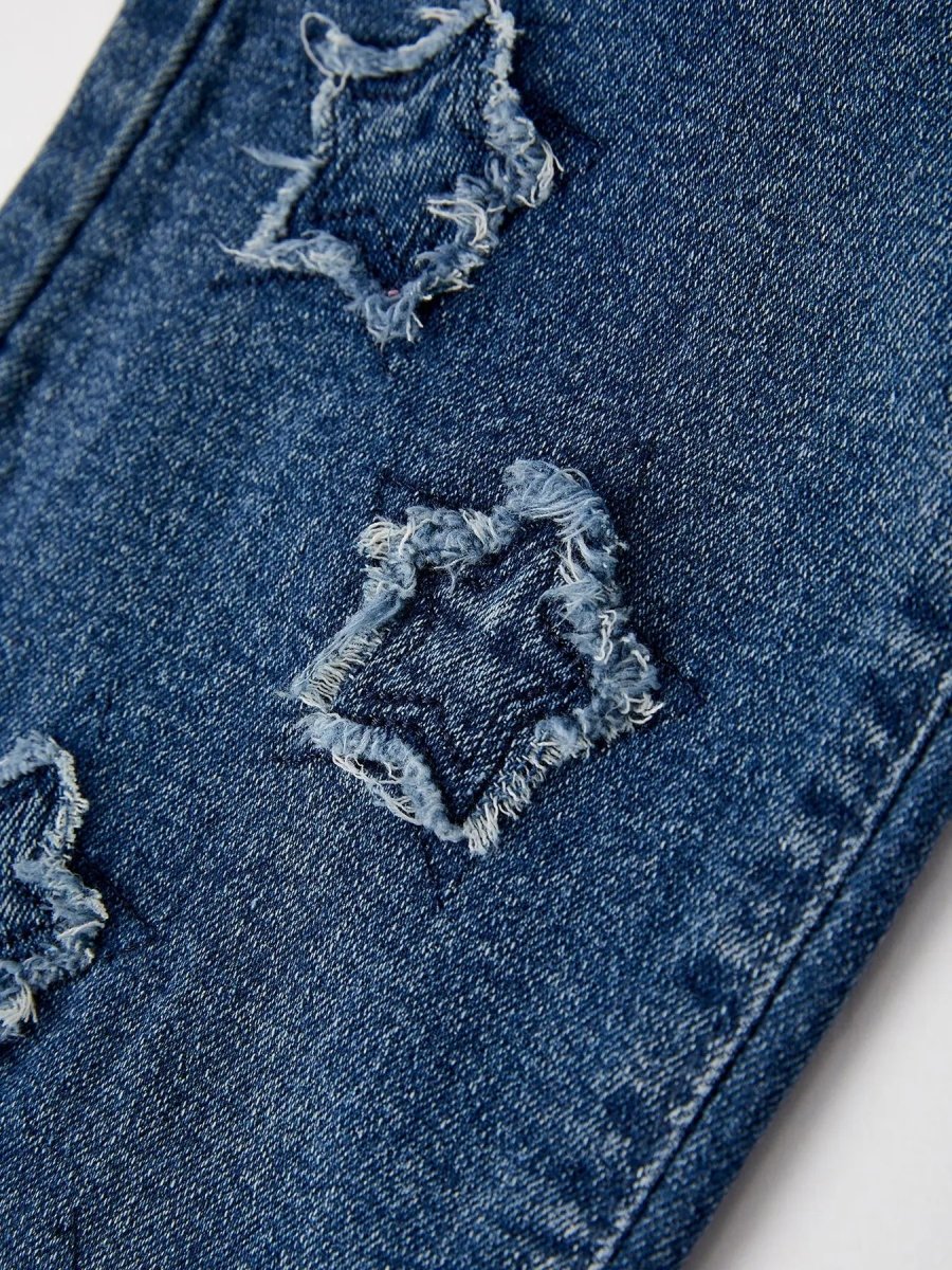 Rylee Faith Designs 4th Of July Stylish Star Shaped Distressed Button Jeans - 
