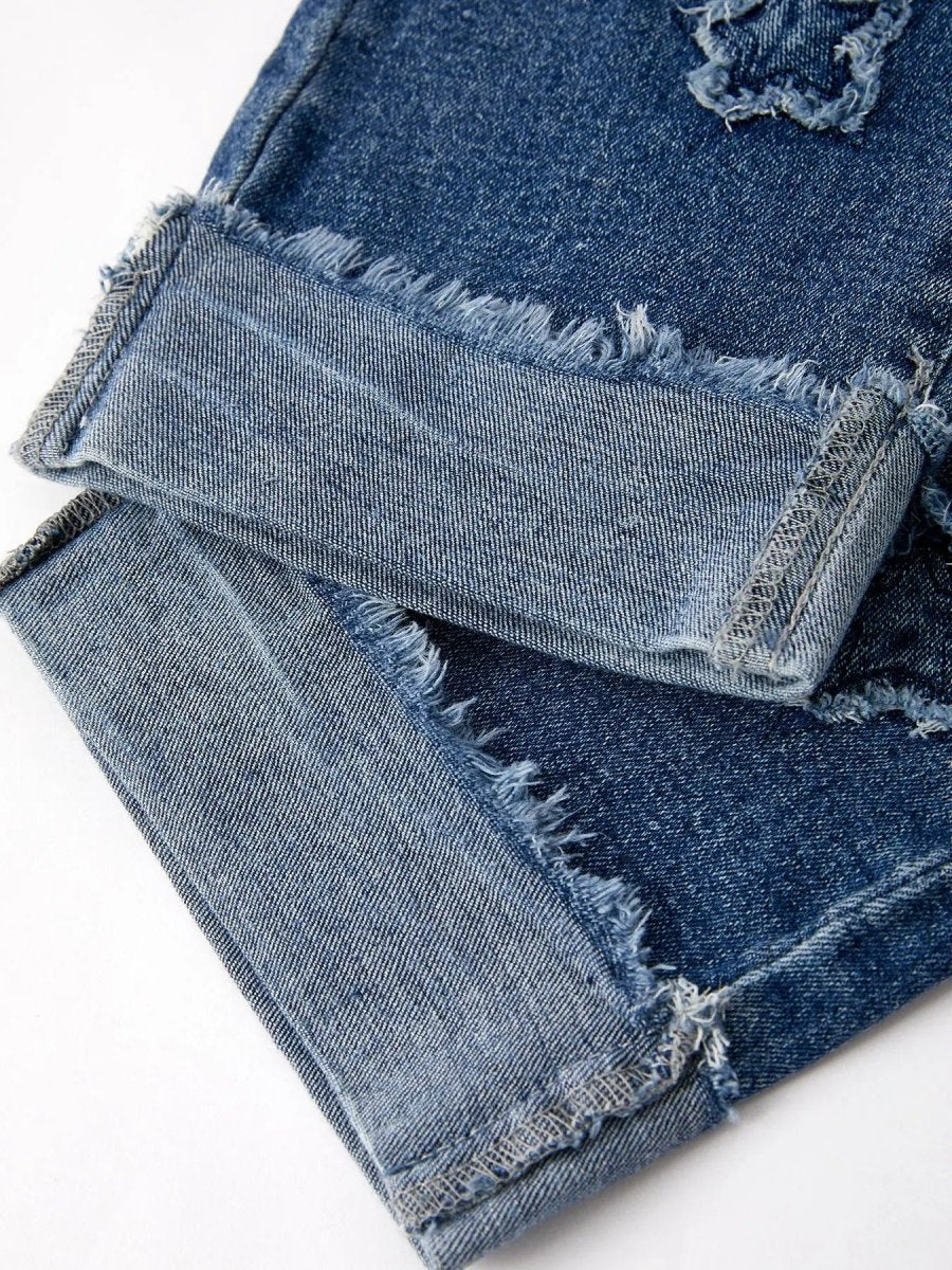 Rylee Faith Designs 4th Of July Stylish Star Shaped Distressed Button Jeans - 