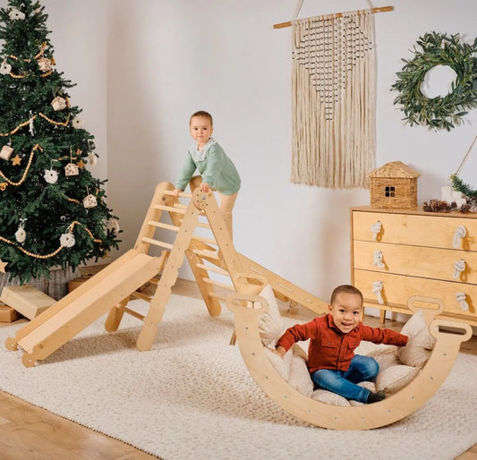 5 In 1 Montessori Climbing Set Triangle Ladder Arch Rocker Slide Board Ramp Netting Rope Cushion Goodevas Everetts Place: Online Boutique 249.00