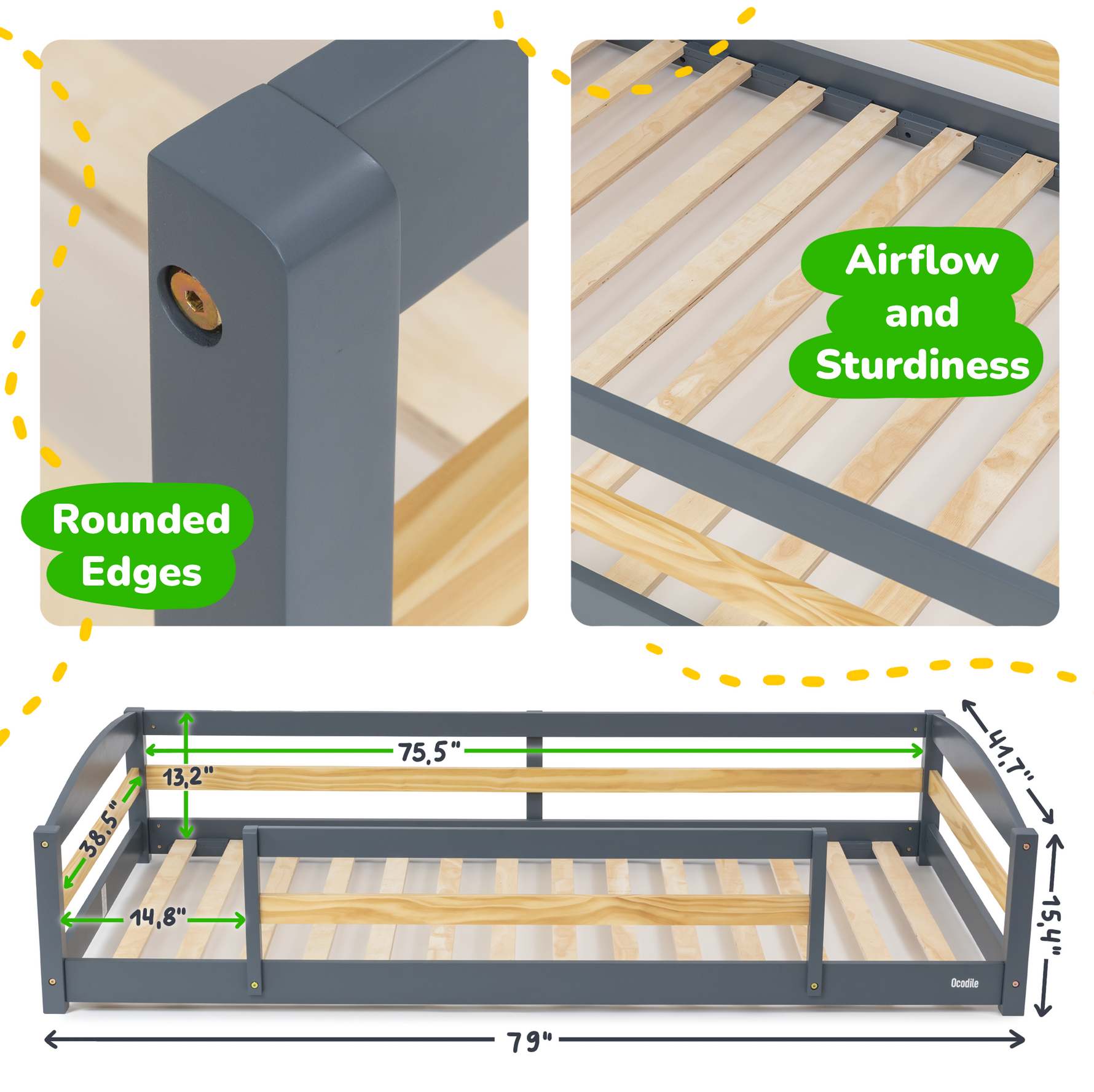 Twin Size Montessori-Inspired Floor Bed with Safety Guardrails for Kids by Ocodile.com