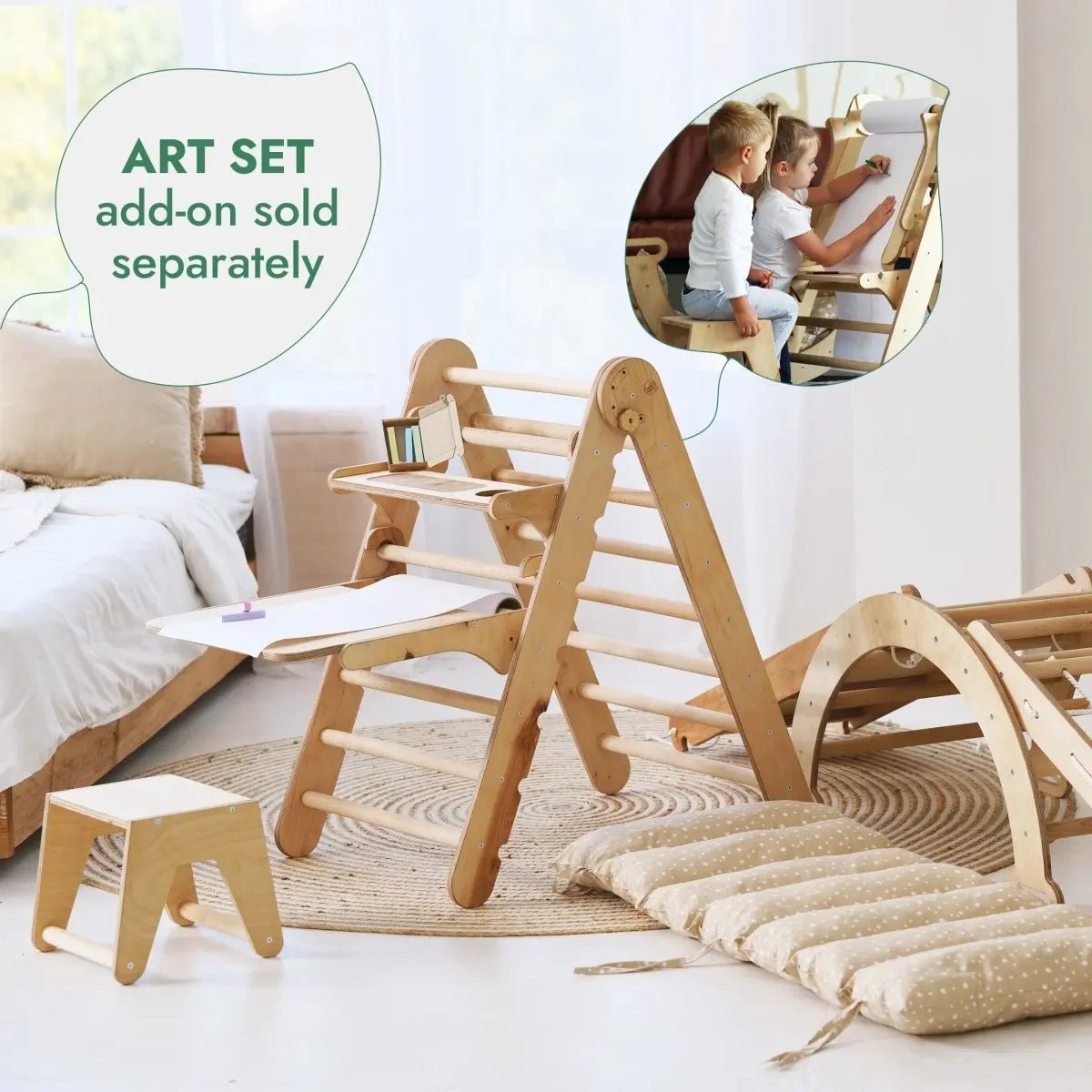 Goodevas 5 In 1 Montessori Climbing Set Pikler Climbing Arch Slide Net And Cushion - Everetts Place Boutique - 