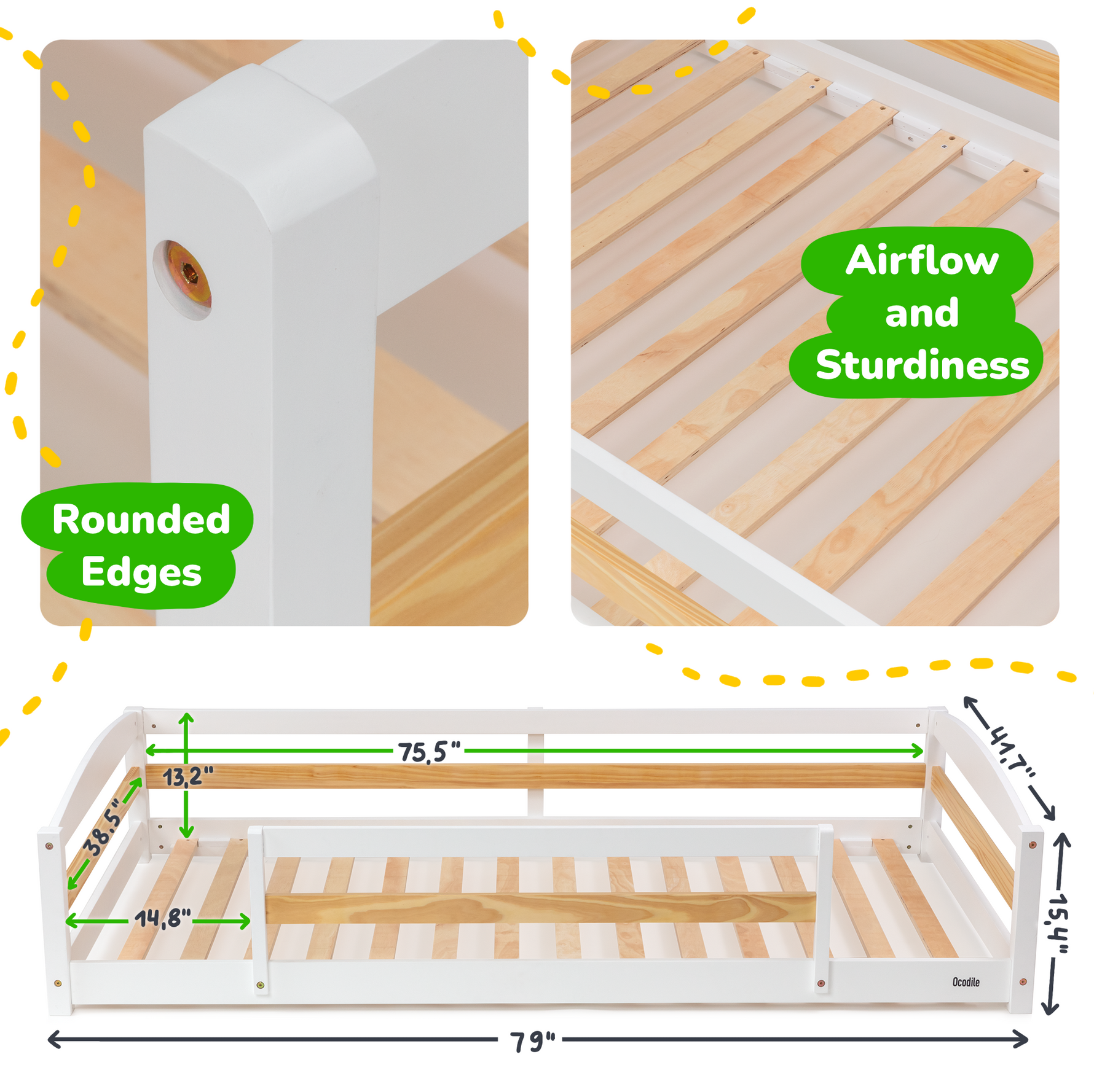 Twin Size Montessori-Inspired Floor Bed with Safety Guardrails for Kids by Ocodile.com