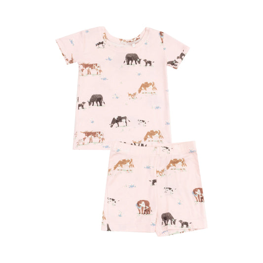 Loungewear Short Set Cow Families Pink.