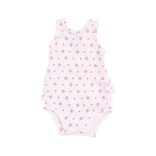 Ruffle Tank Bubble Strawberry Swiss Dot.