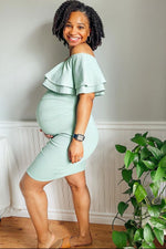 Sage Off Shoulder Fitted Maternity Dress by PinkBlush (view 7 of 11)