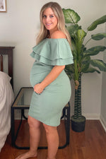 Sage Off Shoulder Fitted Maternity Dress by PinkBlush (view 8 of 11)