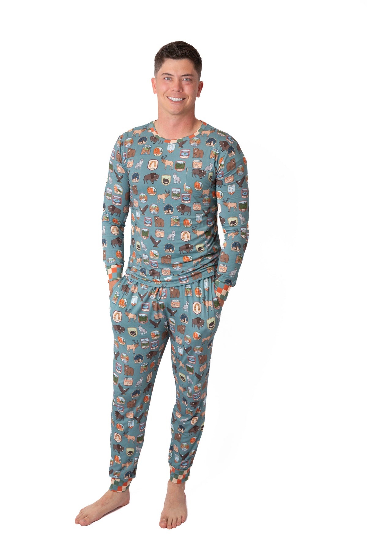 Men’s My First Adventure National Parks 2-Piece Pajama Set | Wildlife Sleepwear by Rayn’s Tiny Stitches