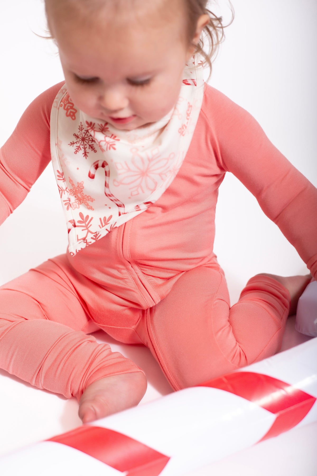 My First Candy Cane: Bamboo Bib in Blue & Peach by Rayn’s Tiny Stitches