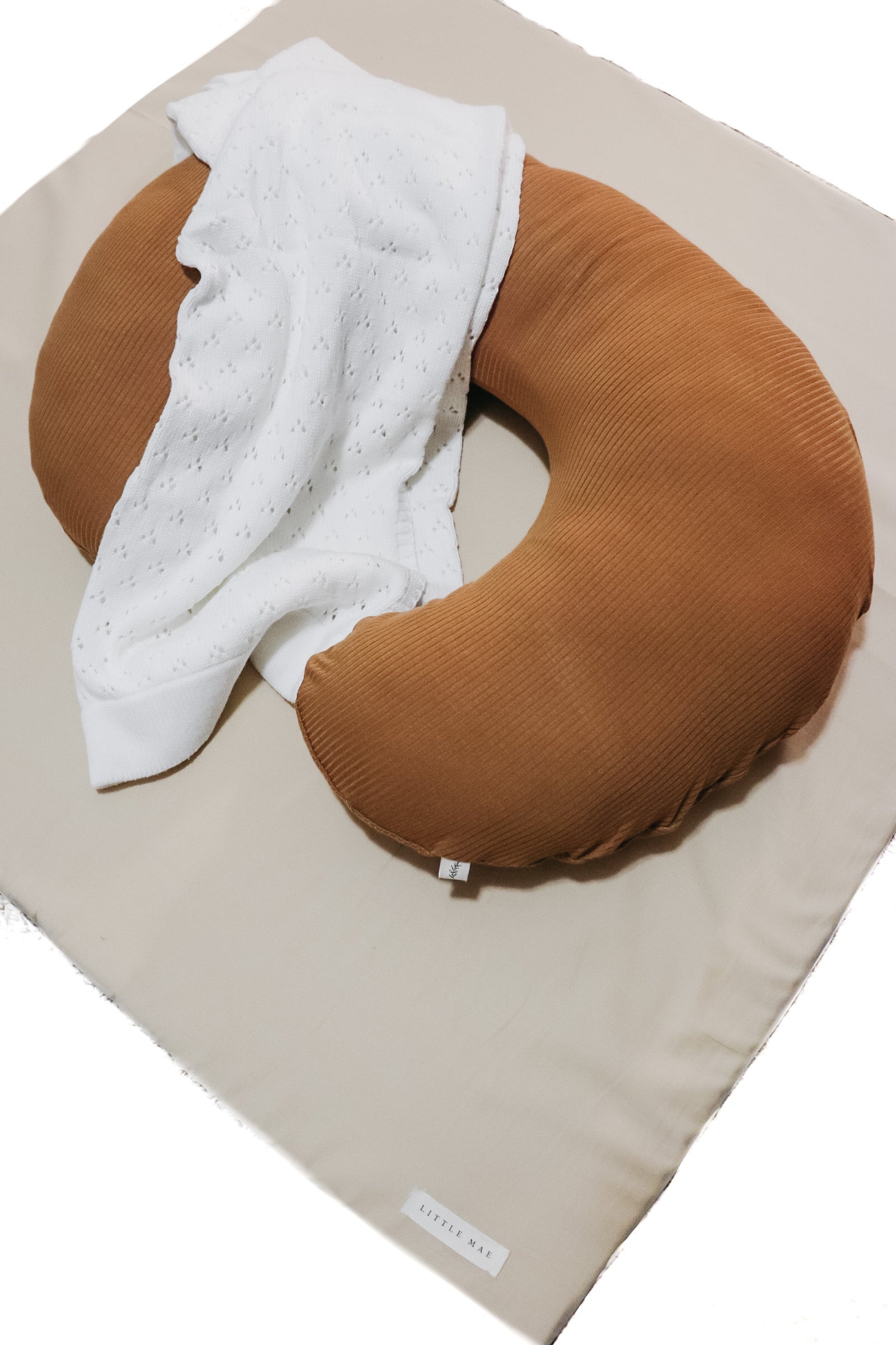 Caramel Ribbed Nursing Pillow Cover Soft Beige Fabric Little Mae & Co Everetts Place: Online Boutique