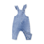 Old School Blue Stretch Denim - Button Up Ruffle Overall by Angel Dear