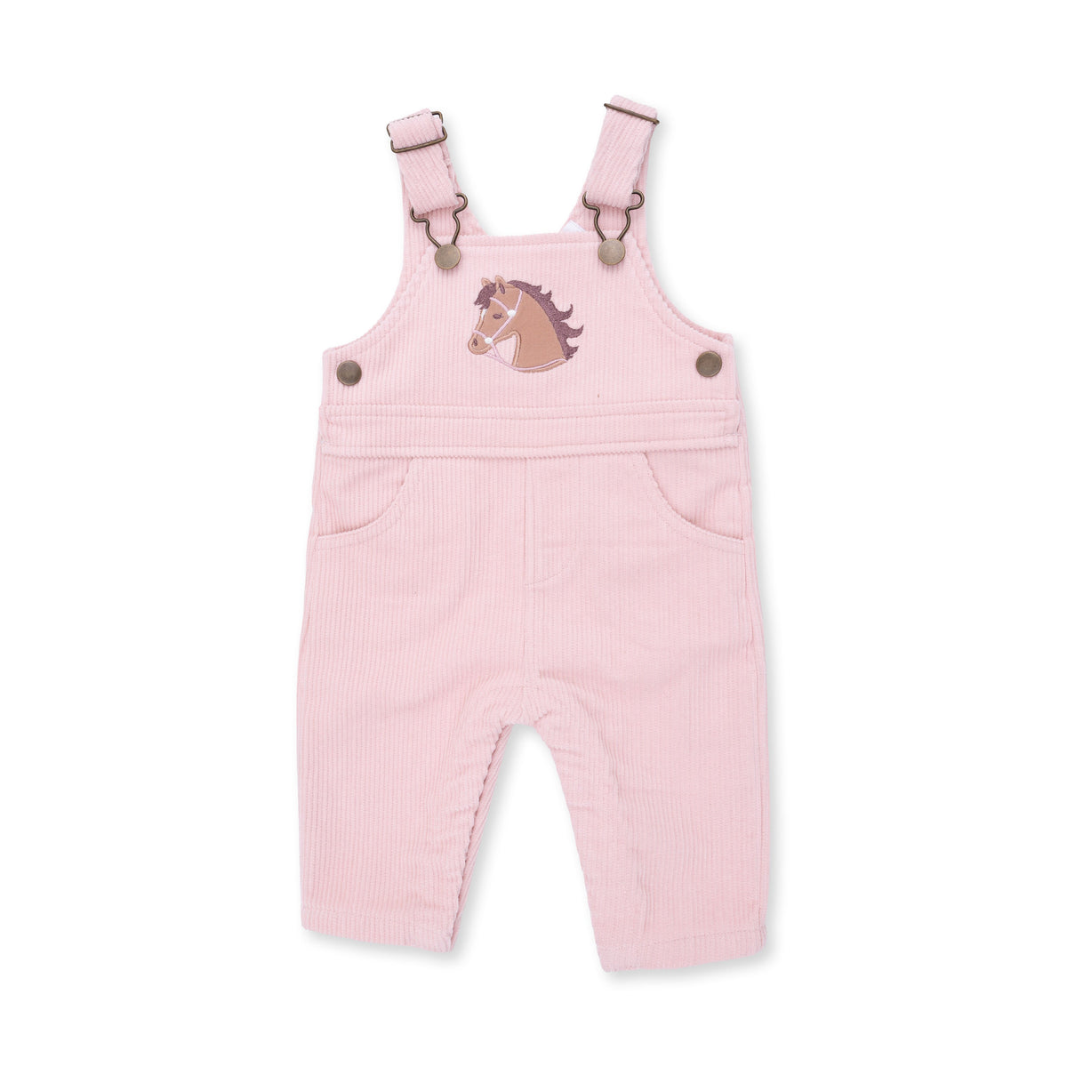 Veiled Pink Corduroy - Uni Old School Overall with Horse Applique by Angel Dear
