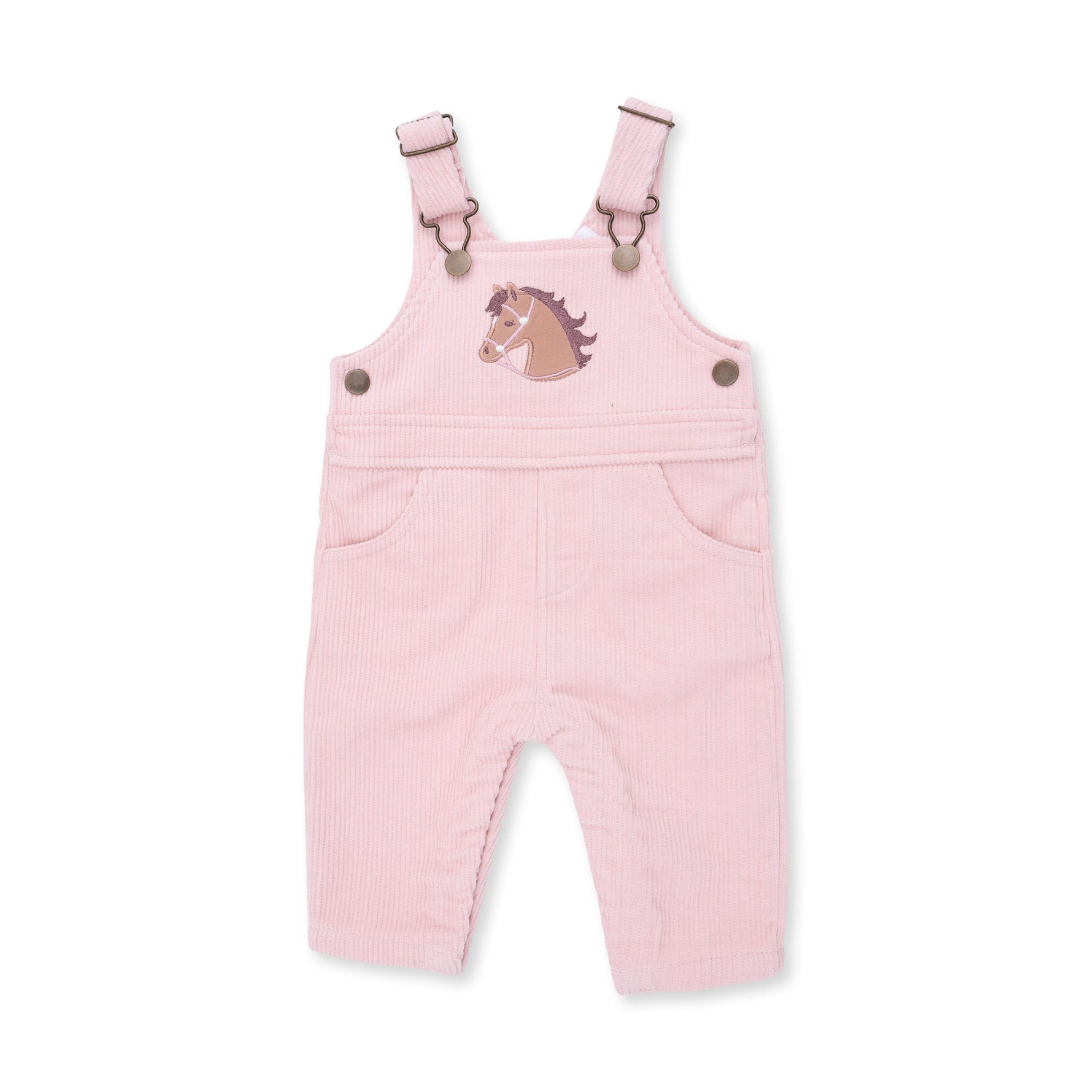 Veiled Pink Corduroy - Uni Old School Overall with Horse Applique by Angel Dear