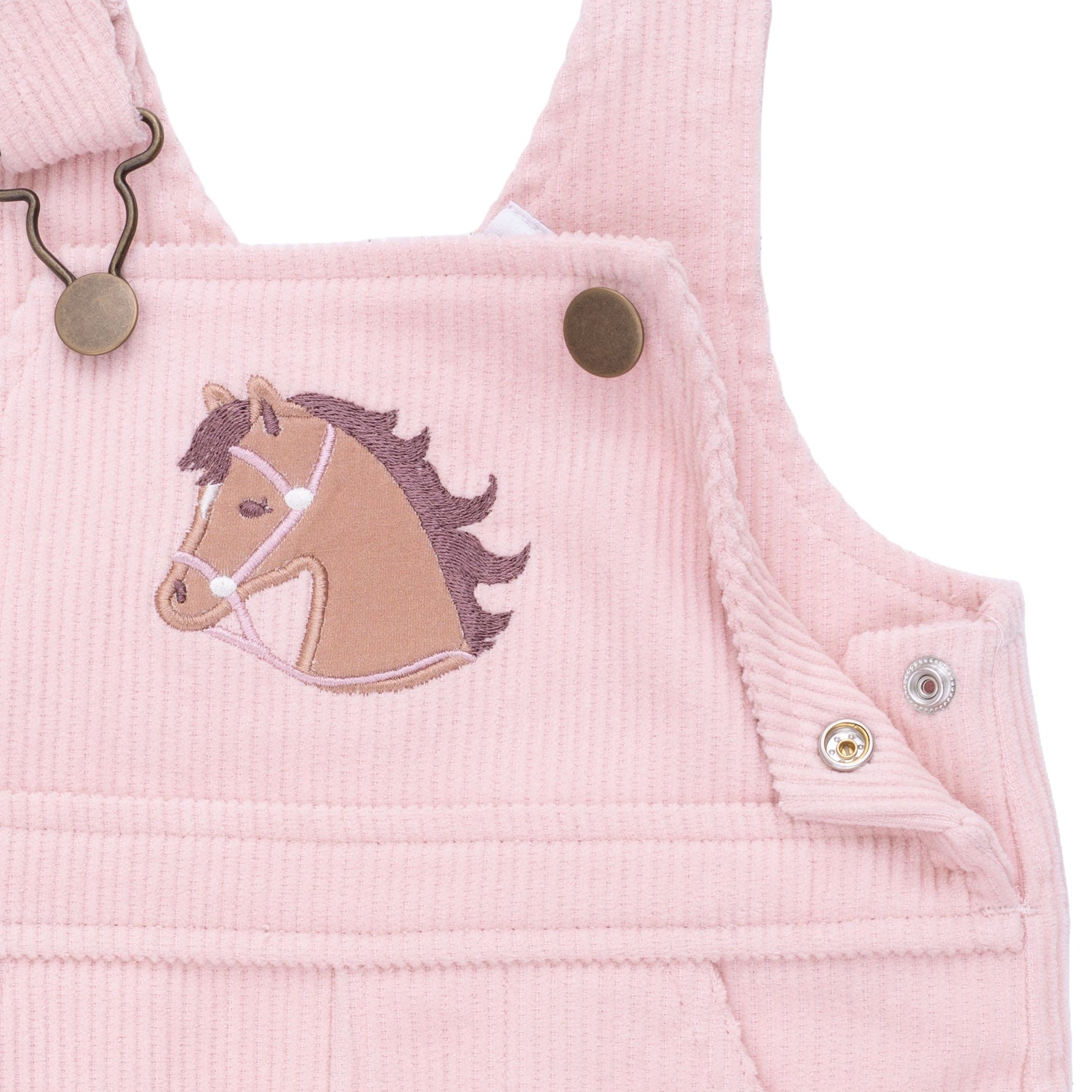 Veiled Pink Corduroy - Uni Old School Overall with Horse Applique by Angel Dear