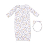 Baby kimono gown with floral deer print and matching knotted headband