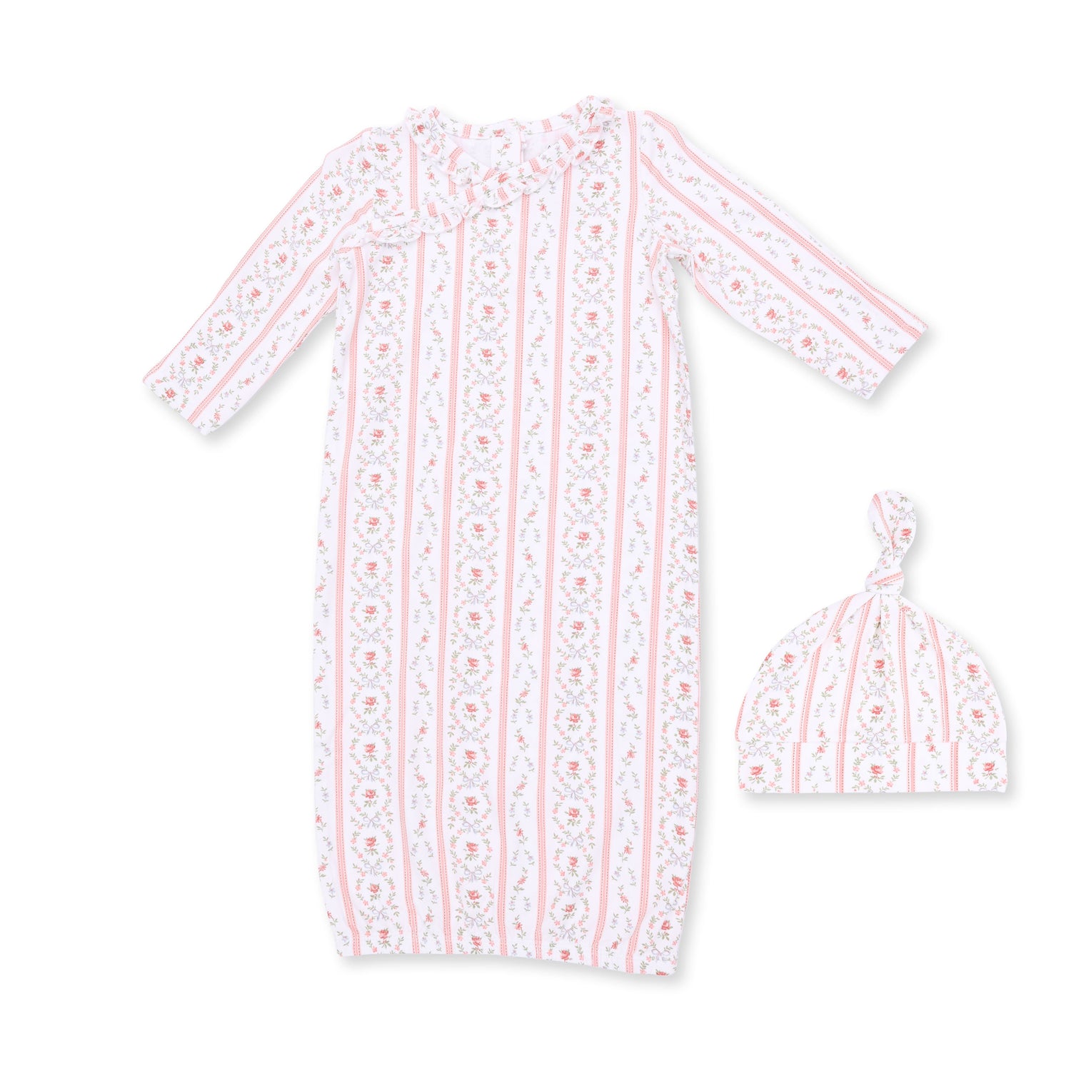 Marnie Rosebud Stripe - Kimono Gown and Knotted Hat