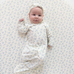 Baby kimono gown and knot headband in a soft rosy tumbling floral print