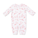 Baby convertible gown in ballet toile print with snap closures along the front