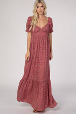 Pink Floral Puff Sleeve Maxi Dress by PinkBlush