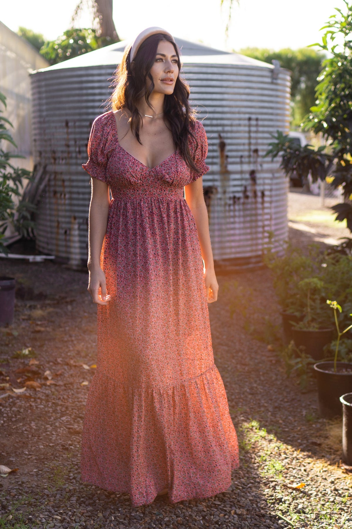 Pink Floral Puff Sleeve Maxi Dress by PinkBlush