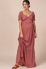 Pink Floral Puff Sleeve Maternity Maxi Dress by PinkBlush