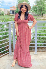 Pink Floral Puff Sleeve Maxi Dress by PinkBlush