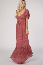 Pink Floral Puff Sleeve Maxi Dress by PinkBlush