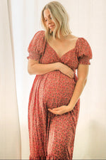 Pink Floral Puff Sleeve Maternity Maxi Dress by PinkBlush