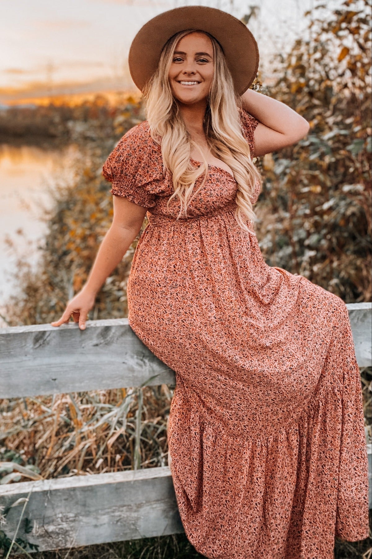 Pink Floral Puff Sleeve Maxi Dress by PinkBlush