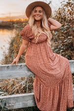 Pink Floral Puff Sleeve Maxi Dress by PinkBlush