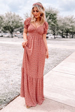 Pink Floral Puff Sleeve Maxi Dress by PinkBlush