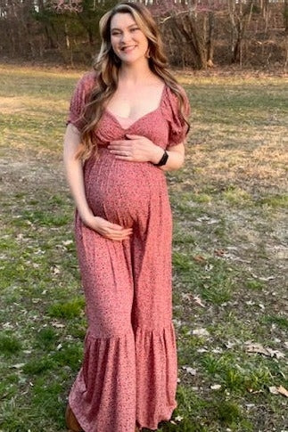 Pink Floral Puff Sleeve Maternity Maxi Dress by PinkBlush