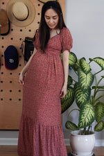 Pink Floral Puff Sleeve Maternity Maxi Dress by PinkBlush